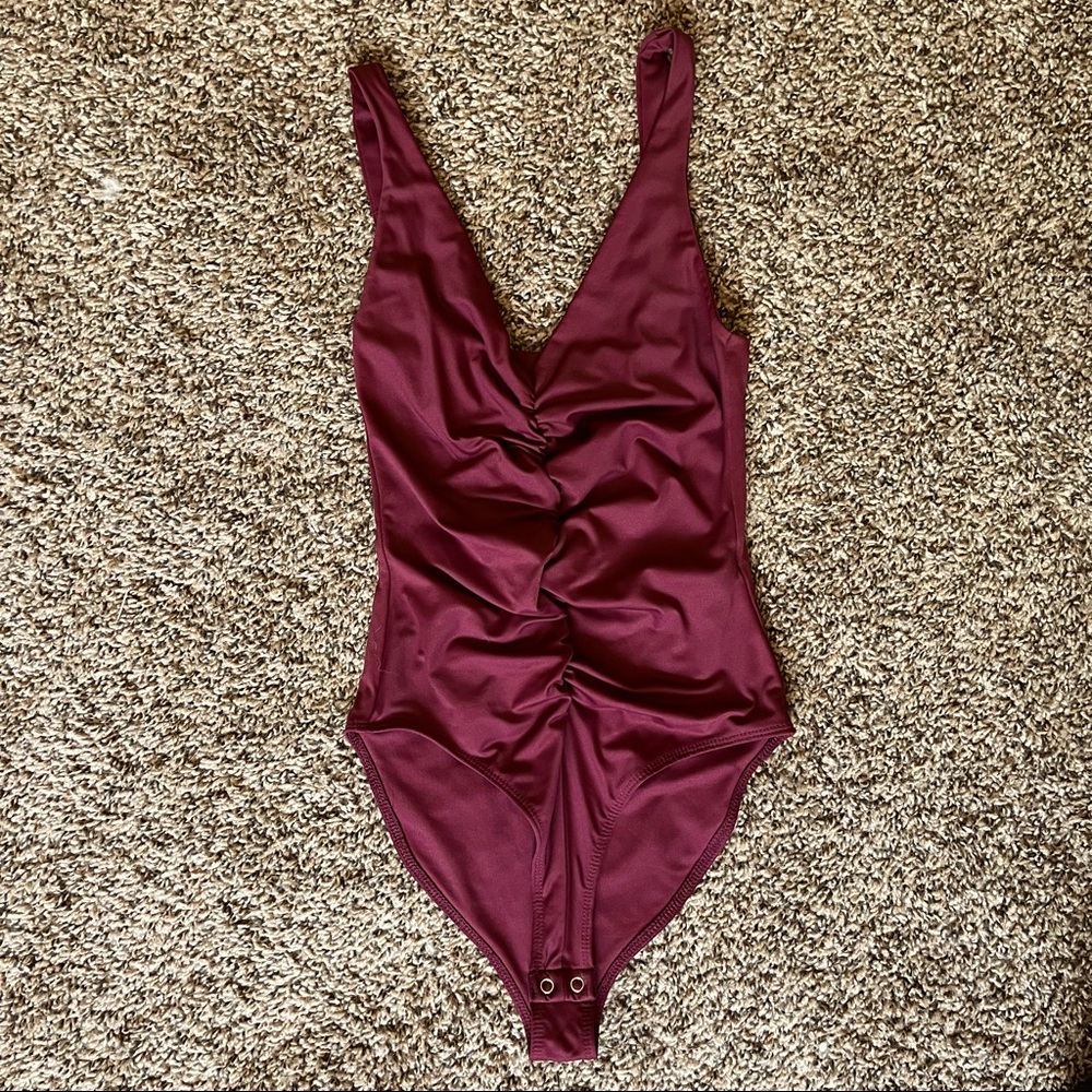 Maroon Plunge Bodysuit